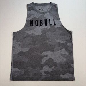 Nobull Spellout Tank Top‎ Men's L Gray Camo Stretch Gym Workout Training